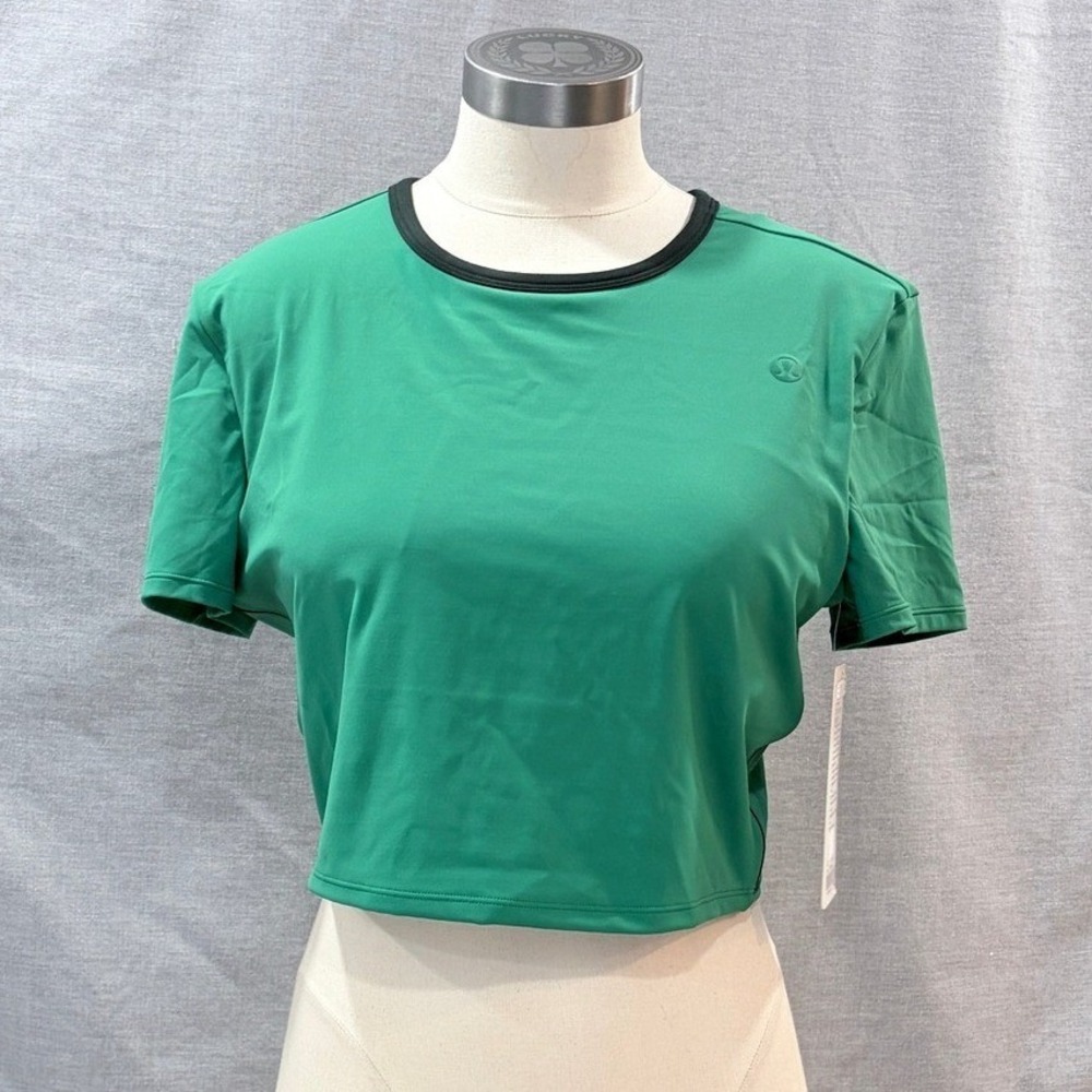 Lululemon Tight-Fit Cropped Shelf-Bra Short Sleeve Tee Green Black XL Tennis Gym